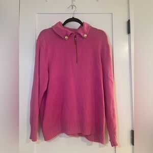 Ralph Lauren Jeans Co Barbie Pink Quarter Zip Collared Pullover Sweatshirt